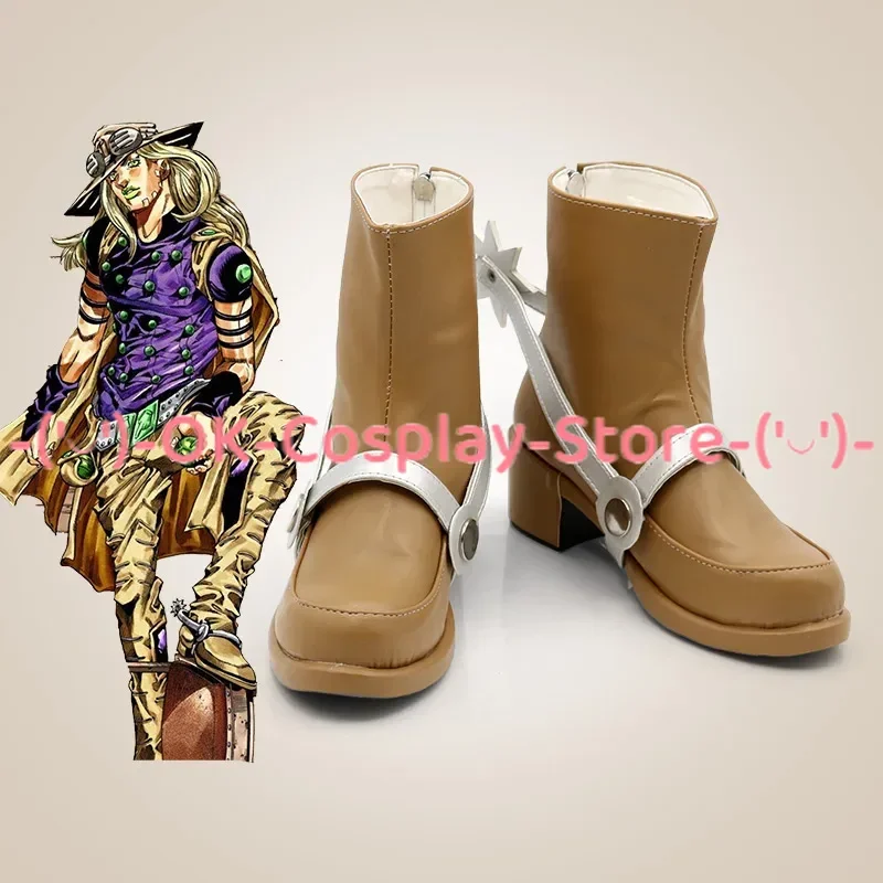 Anime JoJo's Bizarre Adventure Gyro Zeppeli Cosplay Shoes PU Leather Shoes Cosplay Prop Halloween Boot Custom Made