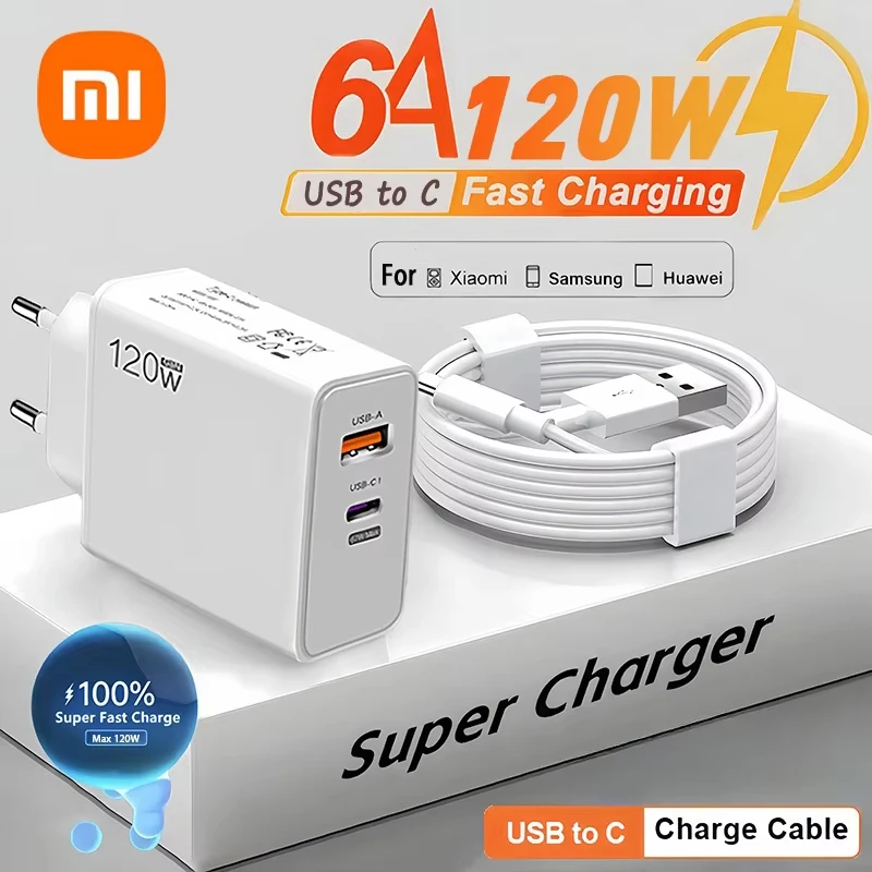 Xiaomi Super Fast Charger 120W  USB Type C PD Cable Fast Charging Quick Charge 3.0 For iPhone Samsung Oneplus Pixel Cellphones