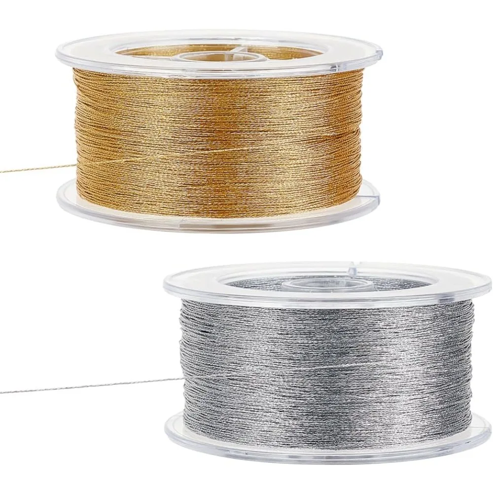 

546 Yards Metallic Cord 0.2mm Gold Silver Ornament String Tinsel Rope Decorative Wrapping Twine with Organizing Case for Gift