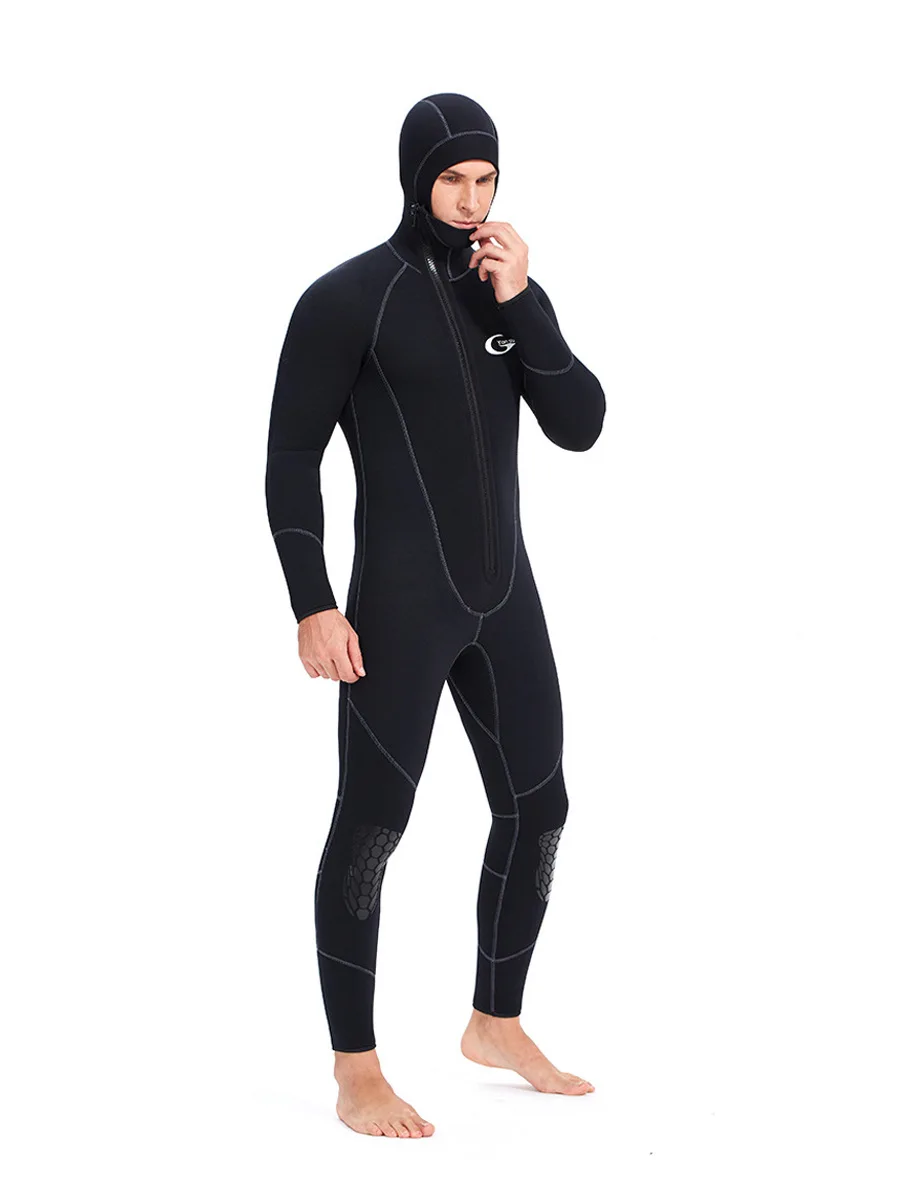 Men's 7mm Neoprene Hoodie Wetsuit, Front Zip Full Body Keep Warm Scuba Diving Suit Underwater Hunting Surfing Spearfishing