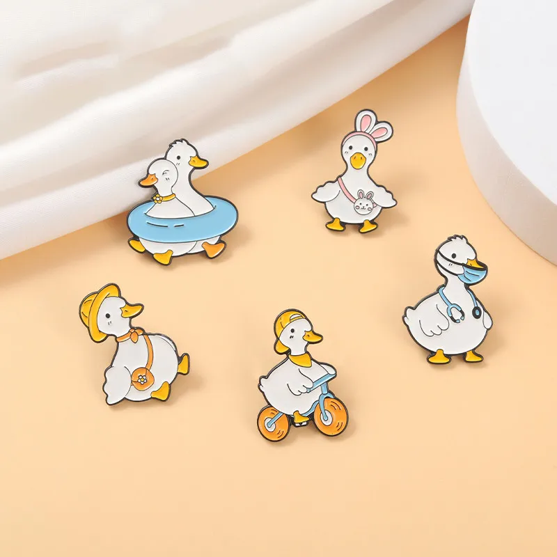 Cartoon Duck Enamel Pins Bicycle Doctor Facemask Swimming Lap Brooches Badge Lapel Pin Backpack Gift Friends Jewelry Wholesale