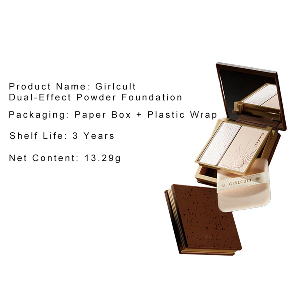 Girlcult Dual-Color Powder Foundation Oil-Control Brightening Non-Cakey Long-Lasting Wet & Dry Use Brightening Face Powder