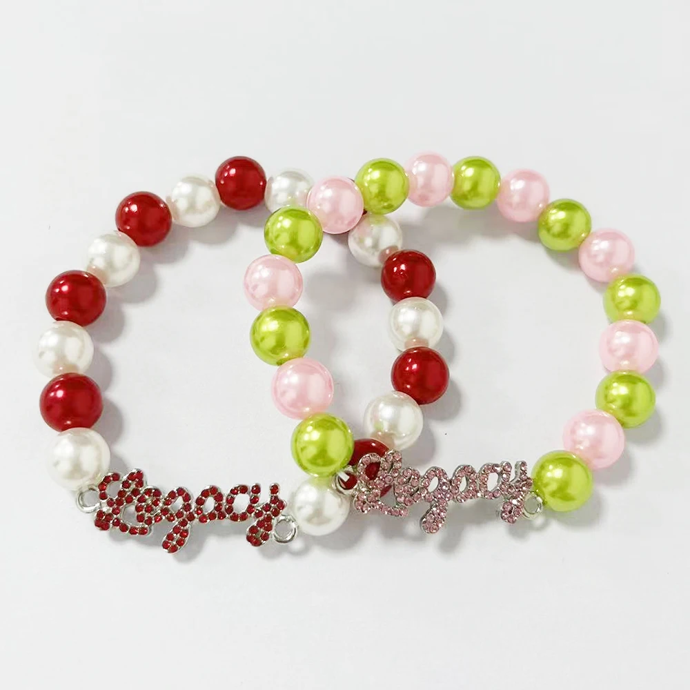 University Society Organization Sisterhood Party Greek Letter Legacy 10MM Pearl Elastic Bracelet
