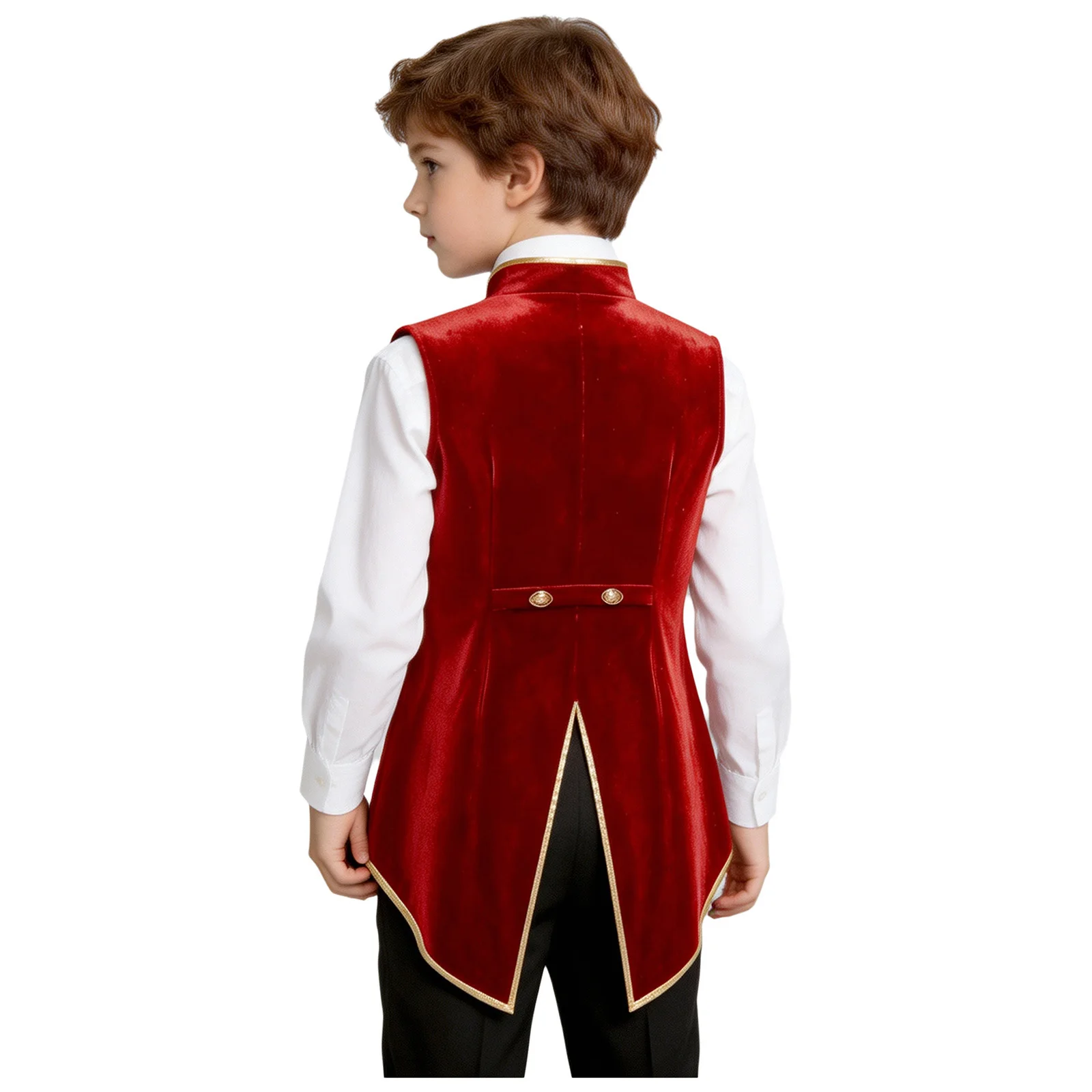 Kids Boys Medieval Renaissance Victorian Vest Steampunk Gothic Tailcoat Metallic Trim Tops Halloween Vampire Cosplay Costume