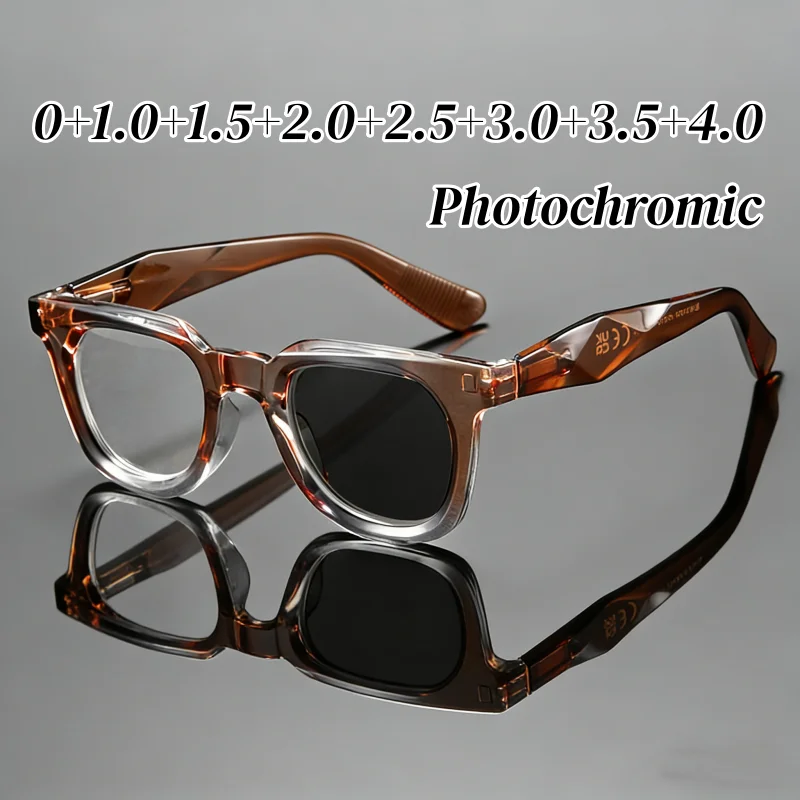 

Large Frame Women's Photochromic Reading Glasses Men Fashion Trendy Square Presbyopia Blue Light Blocking Far Sight Eyeglasses