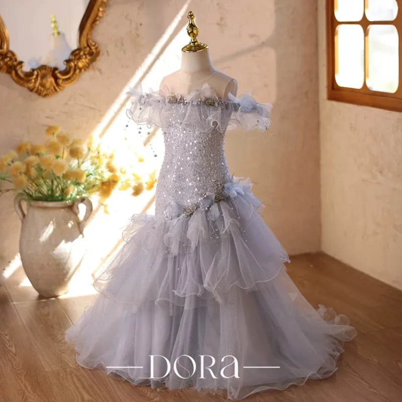Neues Kinder-Fischschwanzkleid für Gastgeberin, Klavierauftritt, Geburtstag, Hochzeit, Blumenmädchenkleid A5080 Großhandel Mädchen-Abendkleider – Detail 4