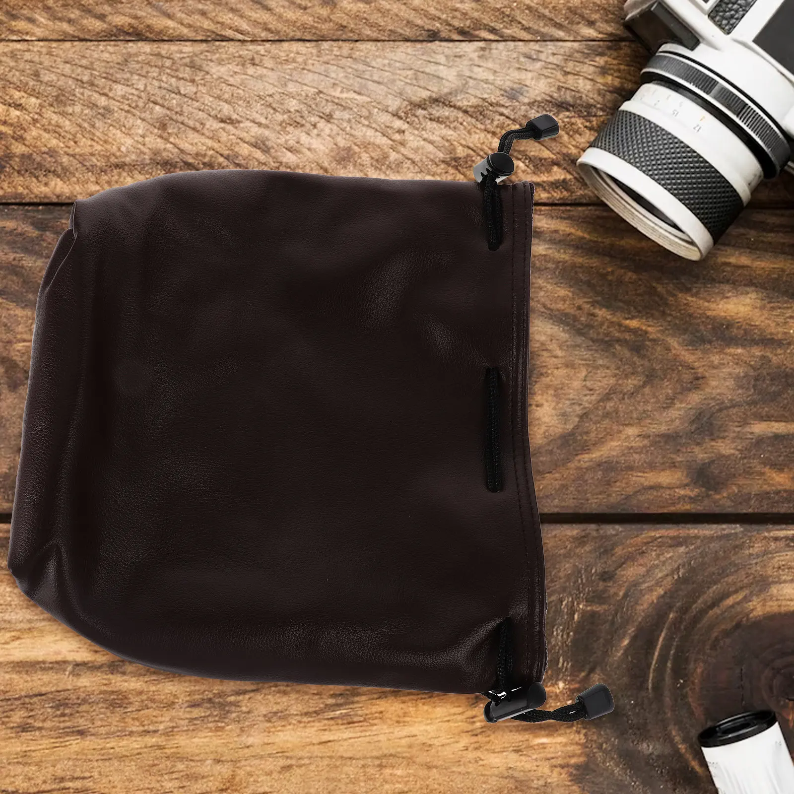 Portable Camera Case Premium Drawstring Liner Pack for Camera Lens Accessories Shockproof Scratch Resistant Brown L