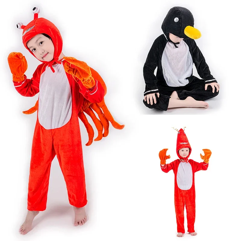 Disfraz de Halloween para niños y adultos, traje de actuación de animales, cangrejo, Delfín, camarón, Pengium