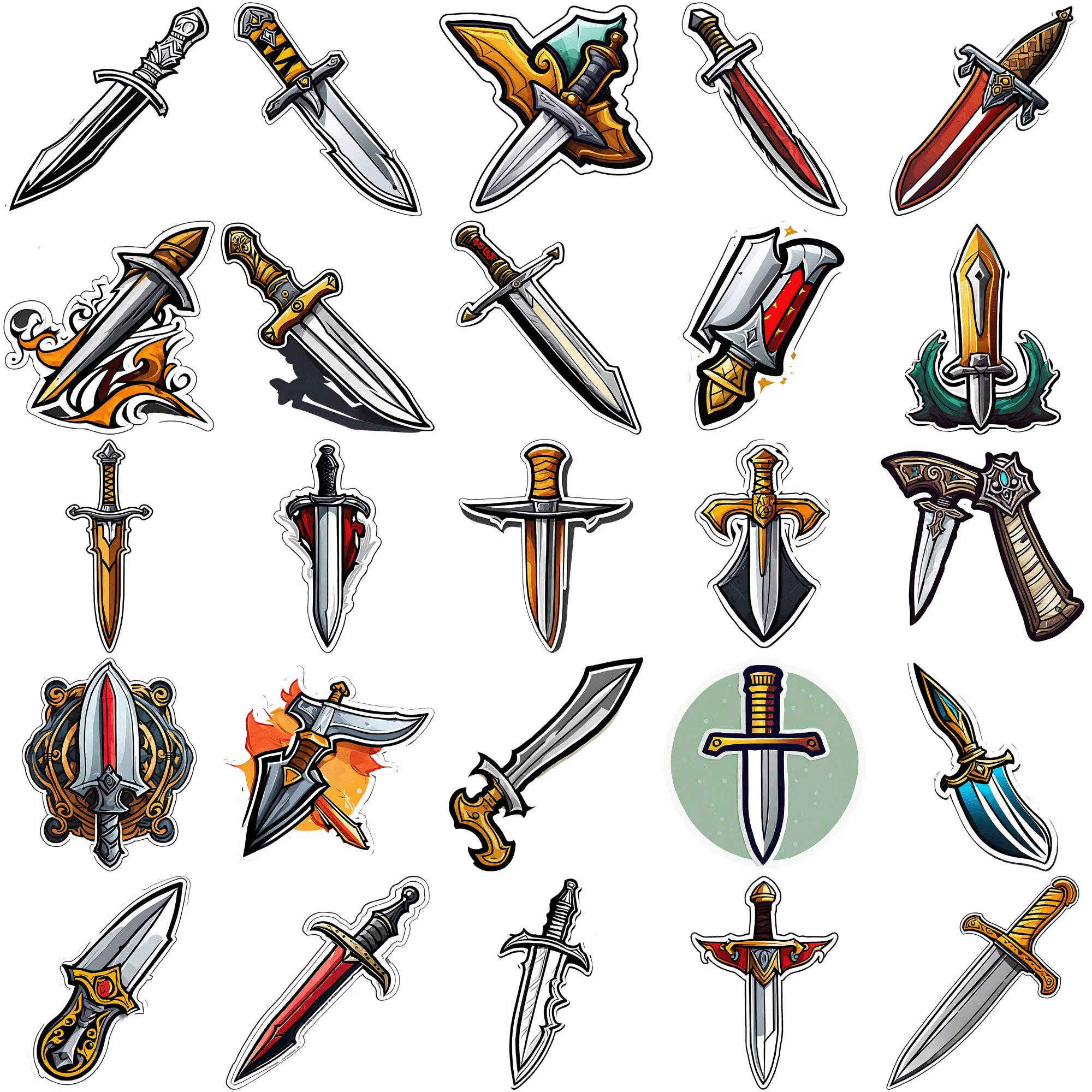 50 pcs of Cute Dagger Cartoon Stickers for Laptop, Phone, Notebook and Scrapbook Decoration