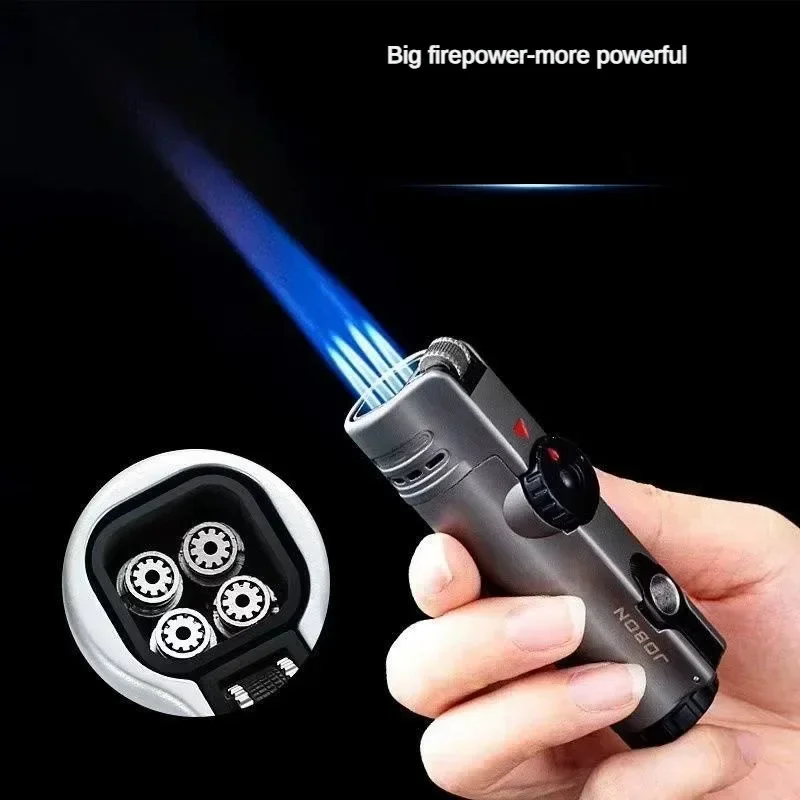 JOBON Inflatable 4 Torch Jet Windproof Lighter Metal Grinding Wheel Flint Lighter Gas Butane Inflatable Gift Cigar Lighter