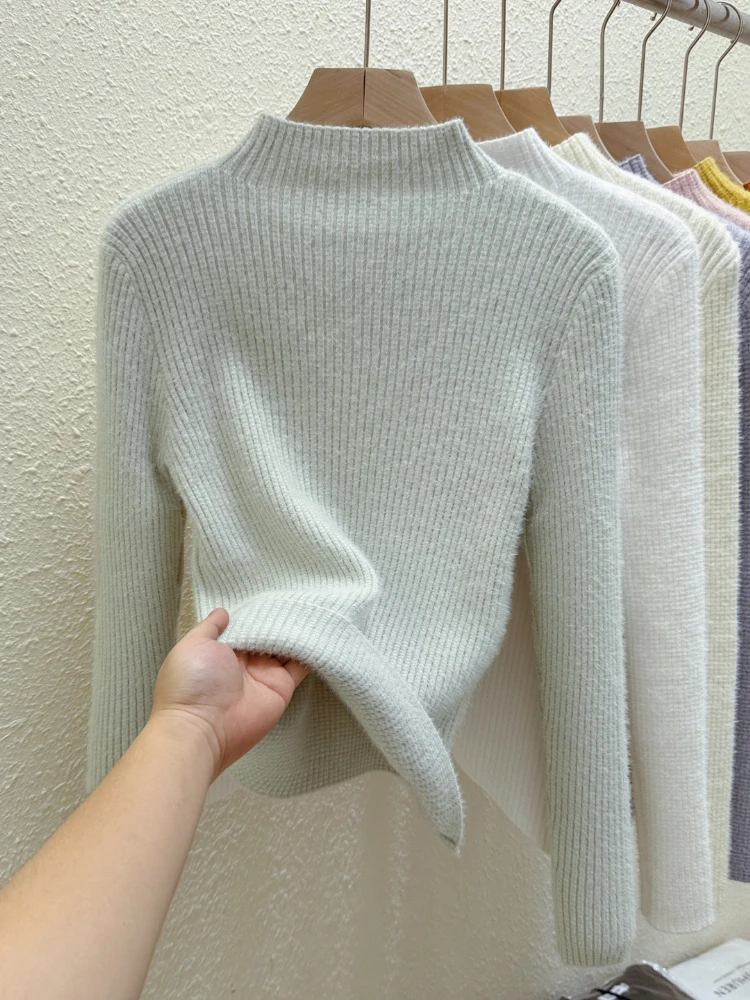

Thicken Warm Knitted Sweater Women Autumn Winter 2025 Solid Color Base Layer Top Korean Style Long Sleeves Turtleneck Pullover