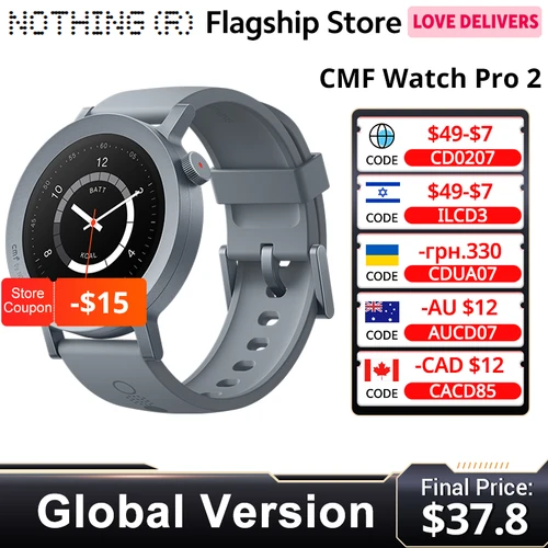 Imagen 1 del producto CMF by Nothing Watch Pro 2 Versión Global CALLS BLUETOOTH Pantalla AMOLED de 1,32 pulgadas 60 FPS 11 días de duración de la batería Monitores SpO2 GPS