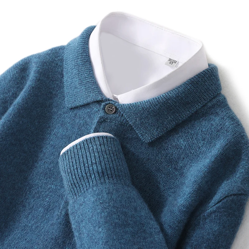 Snaoutofit Men's Long Sleeve Polo Sweater Wool 3