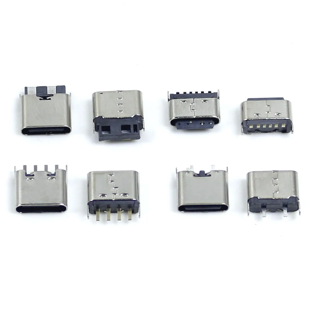 5pcs 2P 4P 6P Type C USB Connector Female Port Jack Tail Plug Socket Electric Terminals 2Pin 4Pin 6Pin DIP For PCB Board Power