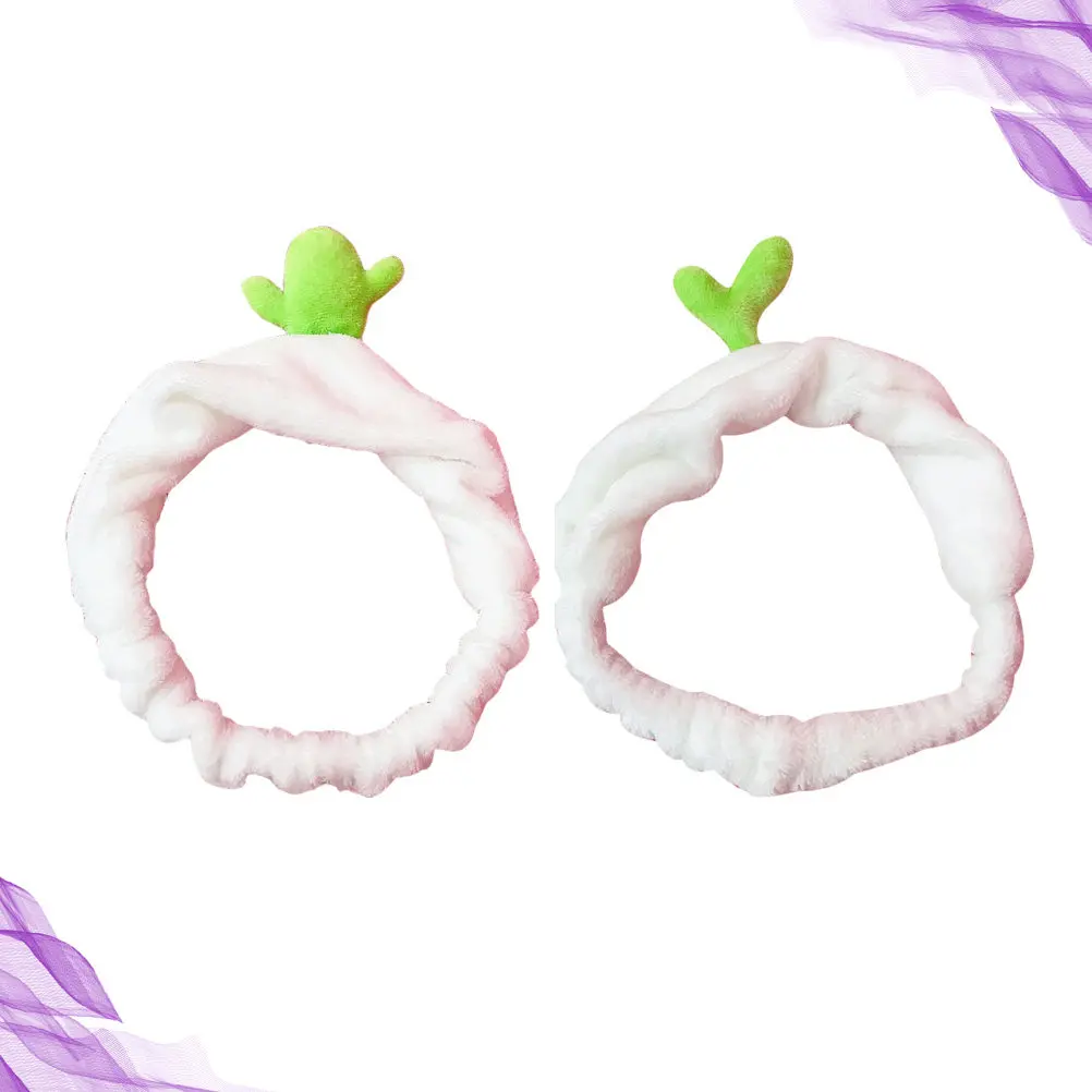 2Pcs Cactus Hairband Elastic Soft Makeup Wash Face Shower Band Sports Headwrap Light Green Decorative Hair Accessories