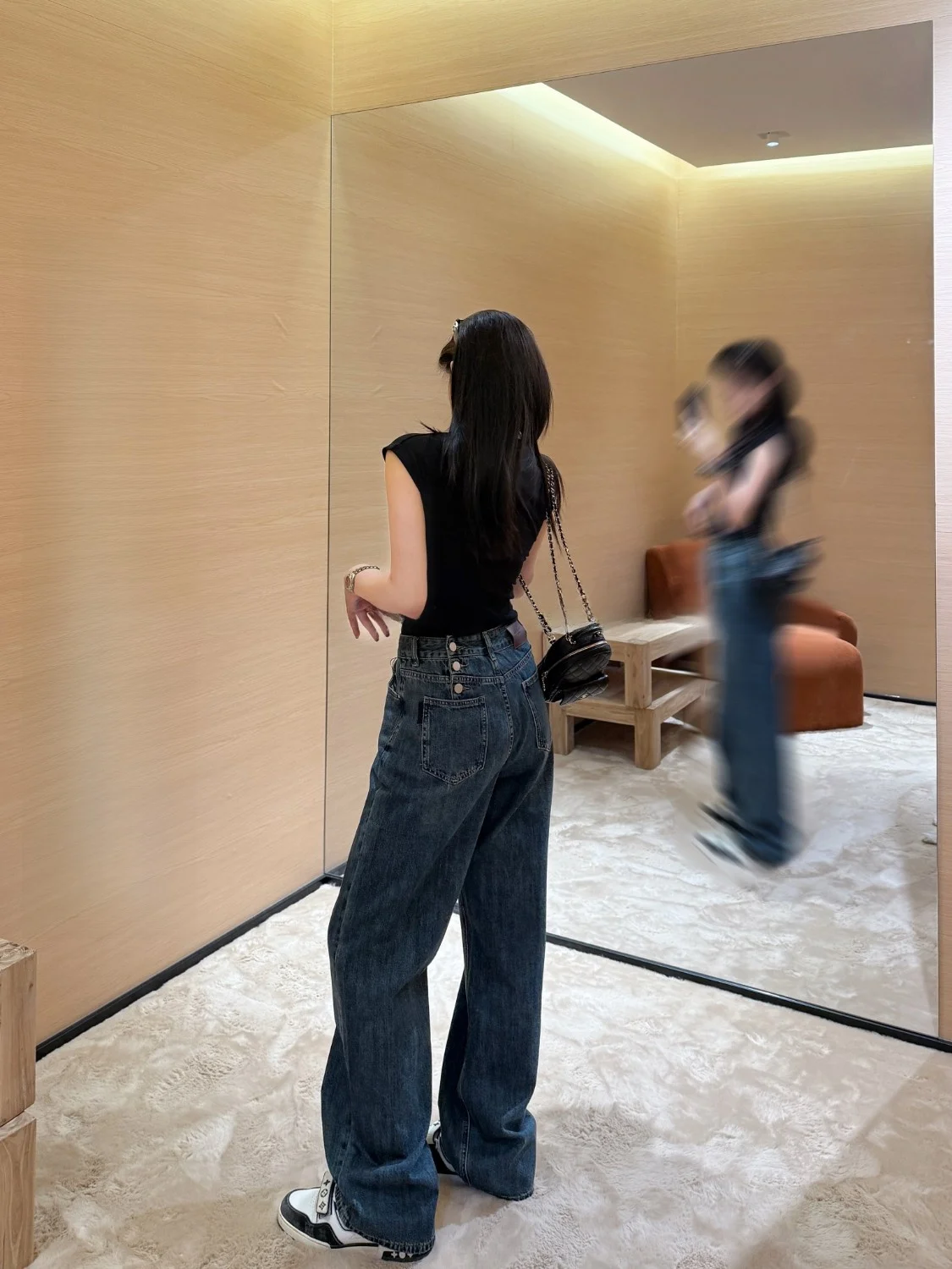 

Прямые джинсы с высокой талией и широкими штанинами, женские синие джинсовые брюки в стиле ретро, свободные утягивающие повседневные брюки с пуговицами