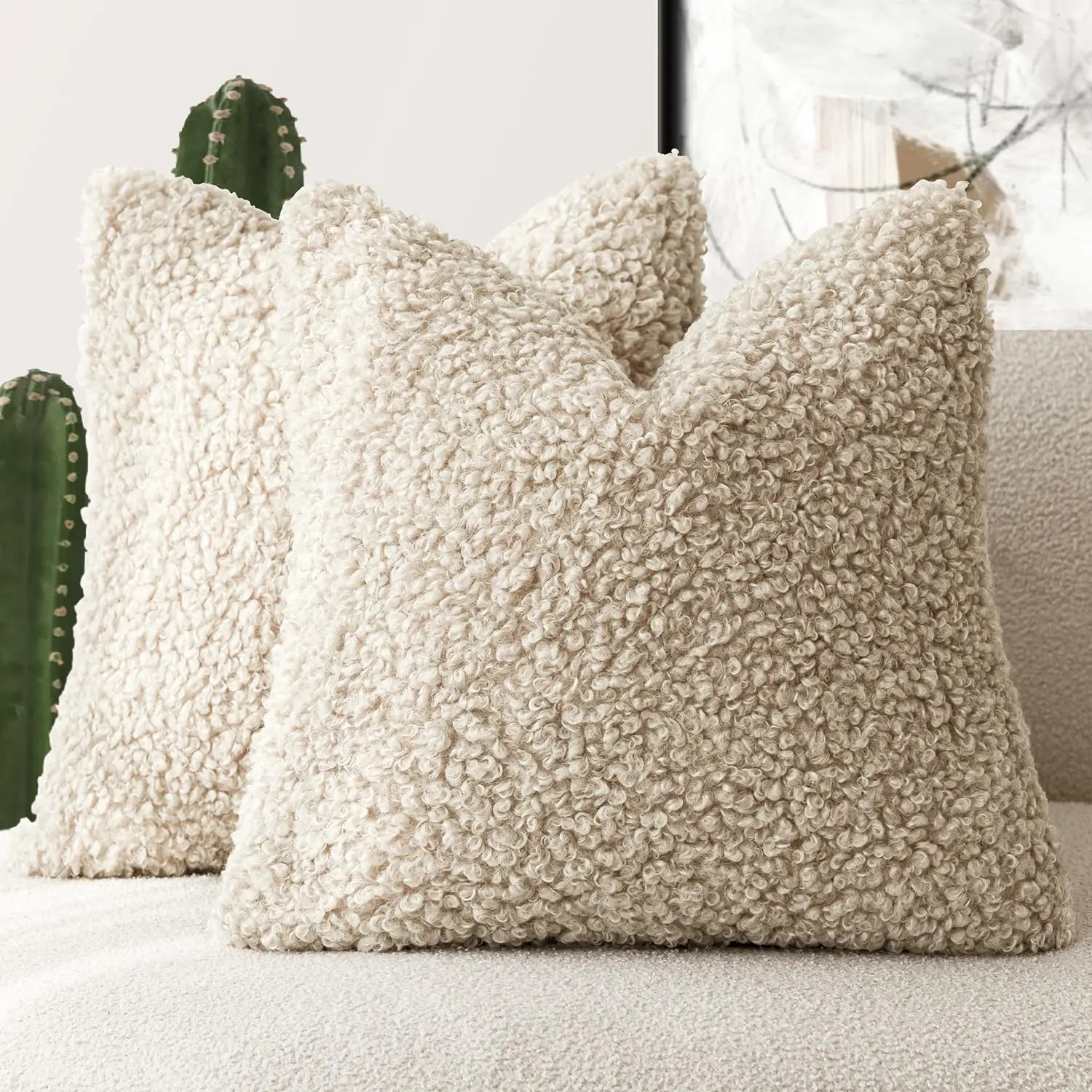 Set of 2 Faux Fur Throw Pillow Cover Accent Sherpa Pillow Fuzzy Soft Pillowcases Sheepskin Decorative Fleece Cushion Case