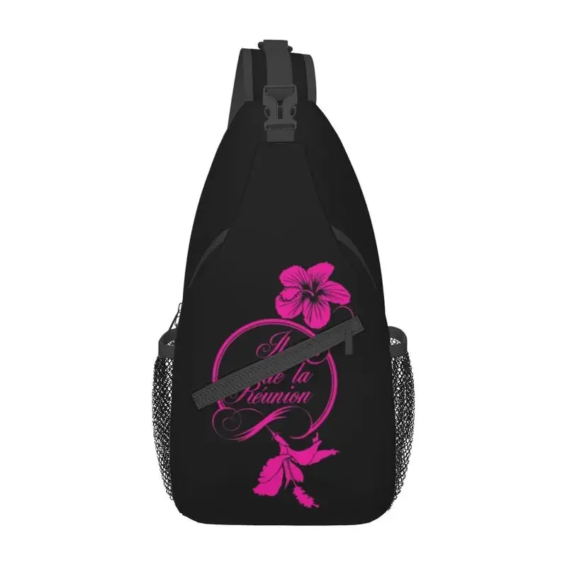 Casual Hibiscus Fuchsia 974 Reunion Island Sling Crossbody Backpack Men Shoulder Chest Bag for Traveling