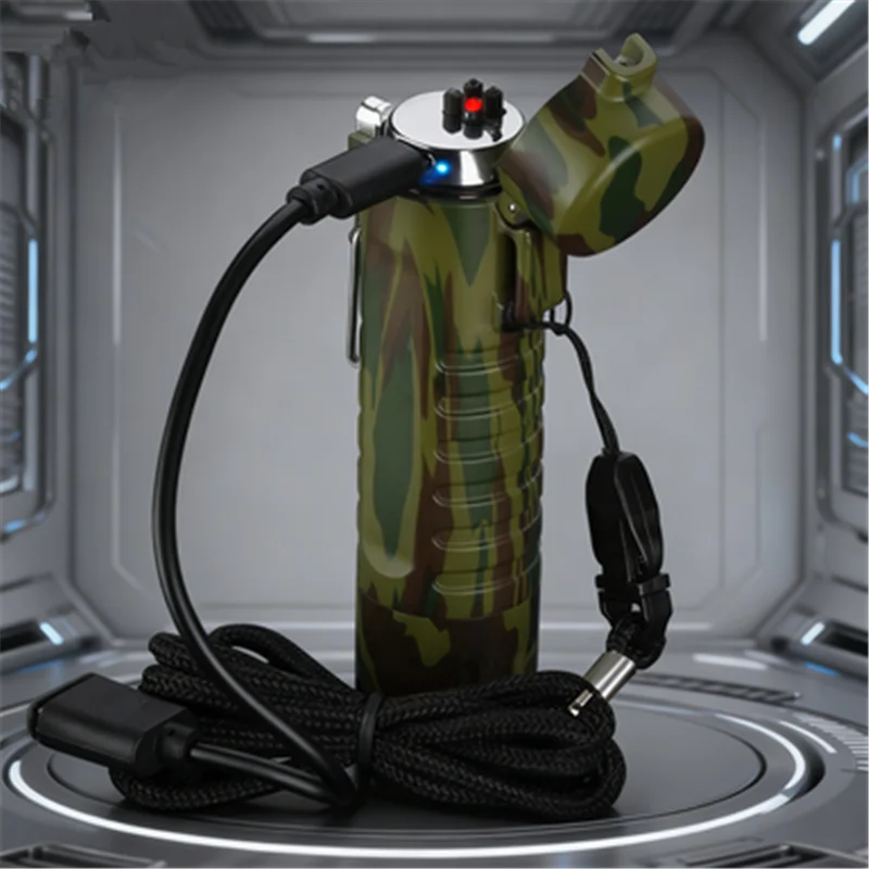 

Outdoor camping flashlight ABS long-term sealed waterproof windproof USB charging dual arc lighter