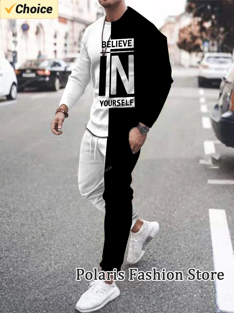 New Arrival Men 2 Piece Set Long Sleeve T-Shirt Outfit Tracksuit Set Casual Sportswear Oversized Streetwear Fashion T Shirt Suit