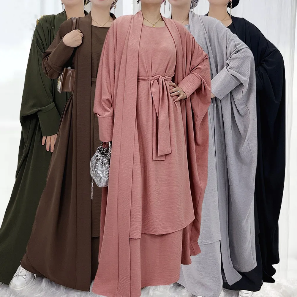 Middle East Turkey Dubai Robe Solid Color Dress Two-piece Suit Abaya