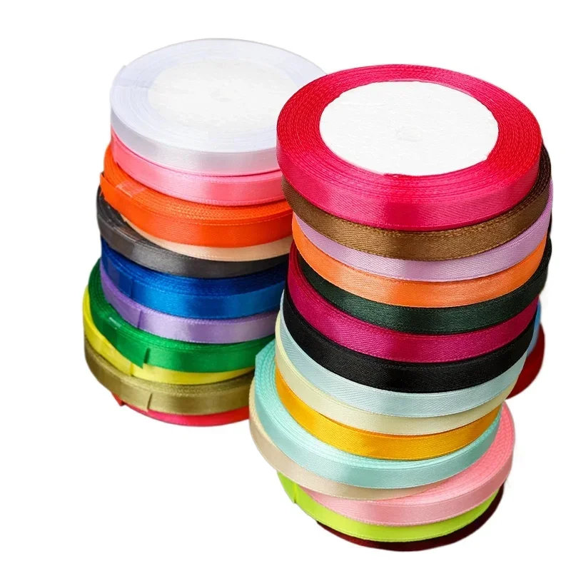 22 เมตร/ม้วน 10 มม.สีขาว/สีแดง/สีดําผ้าไหมซาตินริบบิ้นหัตถกรรมเสื้อผ้าอุปกรณ์เสริมโบว์ Handmade ห่อของขวัญงานแต่งงานตกแต่ง