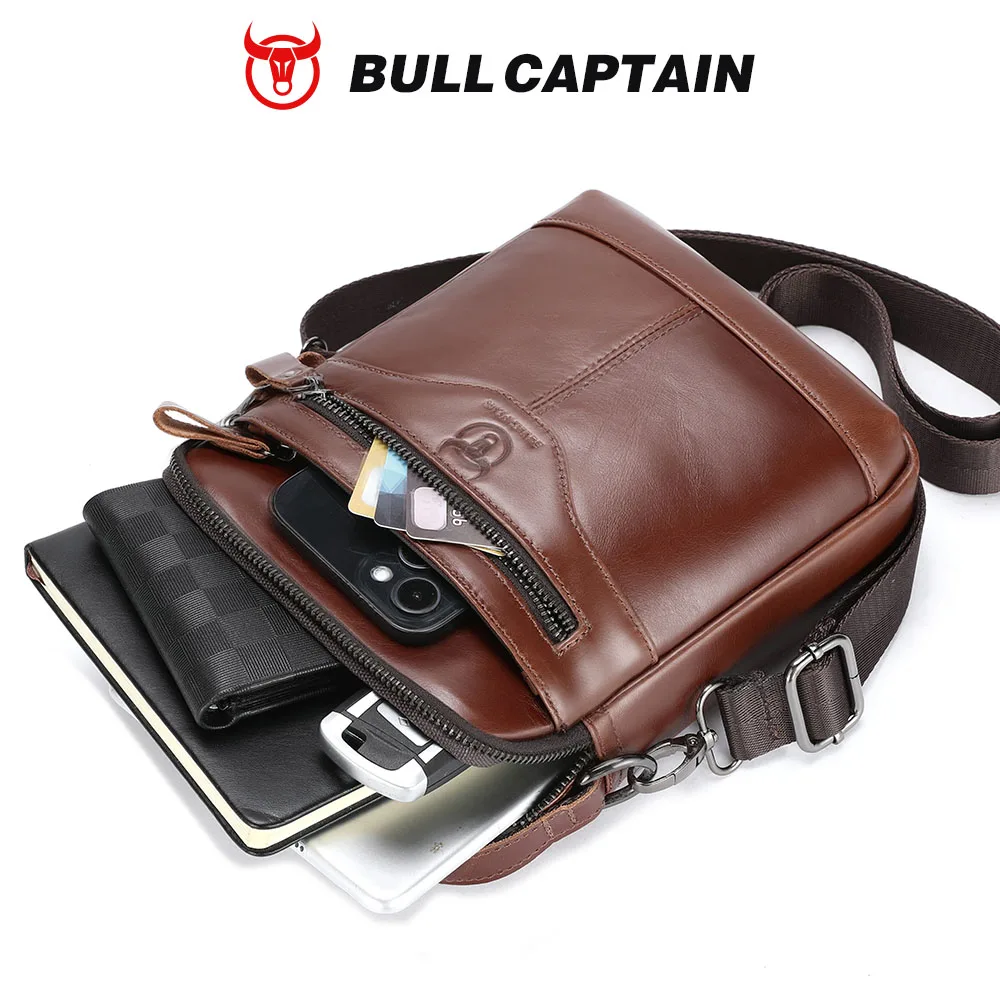 BULLCAPTAIN Men's crossbody bag, fashionable genuine leather bag, trendy retro men's top layer cowhide shoulder bag view 4