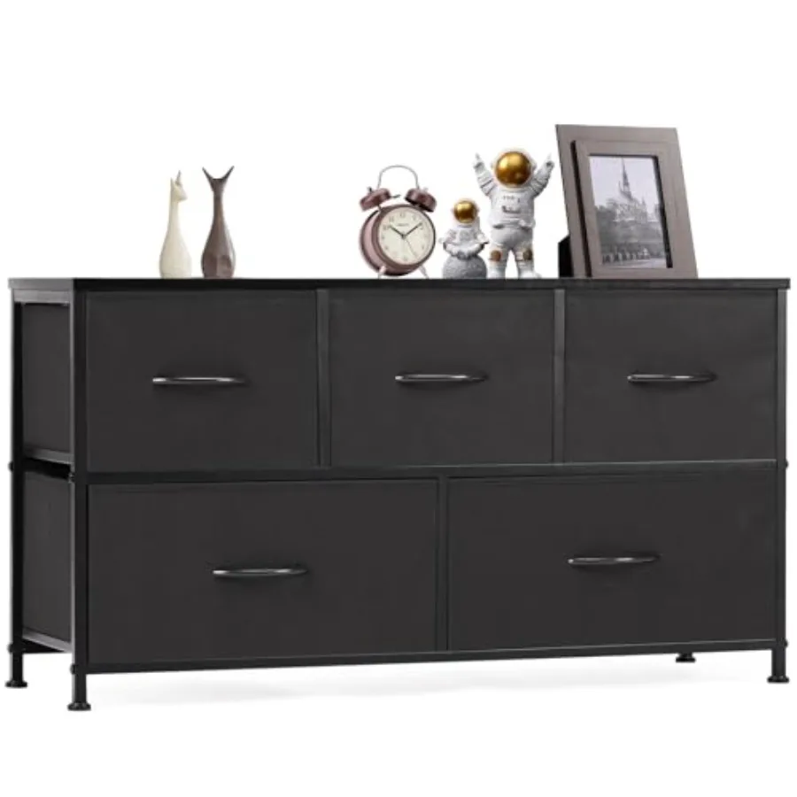 

5 Drawers Dresser for Bedroom, Fabric Storage Tower for Living Room, Entryway, Sturdy Steel Frame, Wooden Top and Easy Pull Fab