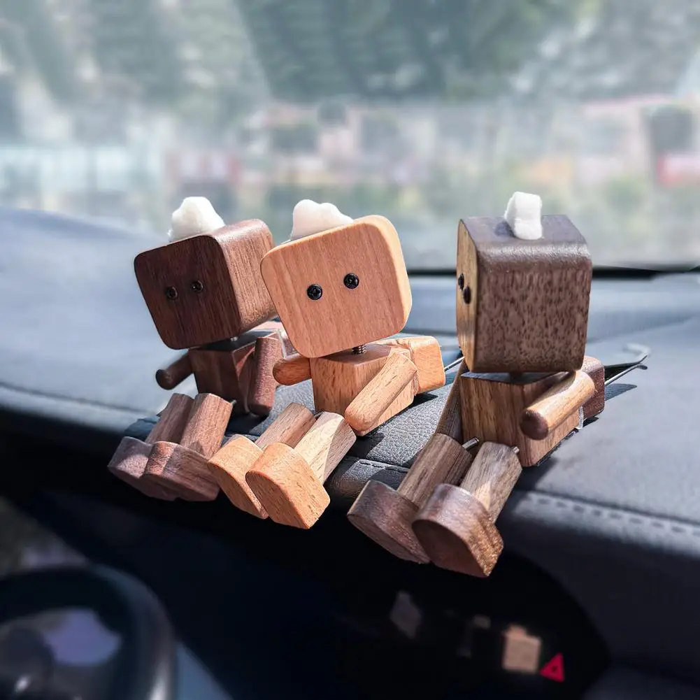 

Wooden Man Figurine with Swing Feet Car Aromatherapy Ornament Shaking Wooden Man Figurine Wooden Art Piece Auto Decor