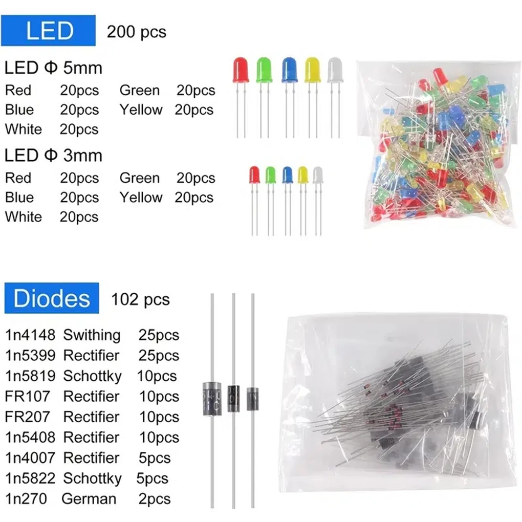 1900pcs Mega Electronic Component Kit including Assortment + Capacitors + Resistors + LED + Transistors + DC Jacks + PCB +opamp