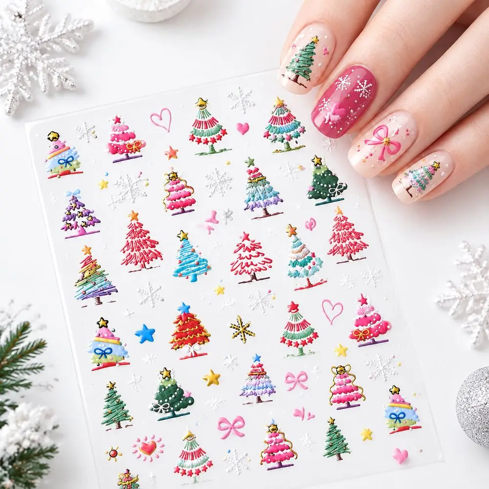 1Pc New Arrival 5D Gold Stamping Christmas Nail Art Stickers Embossed Self Adhesive Xmas Decals Sliders Acrylic Nails Manicure