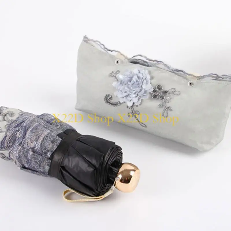 X22D Double Layer Embroidered Lace Umbrella Three Folding Anti-uv Windproof for Outdoor Traveling Camping Travel Umbrellas