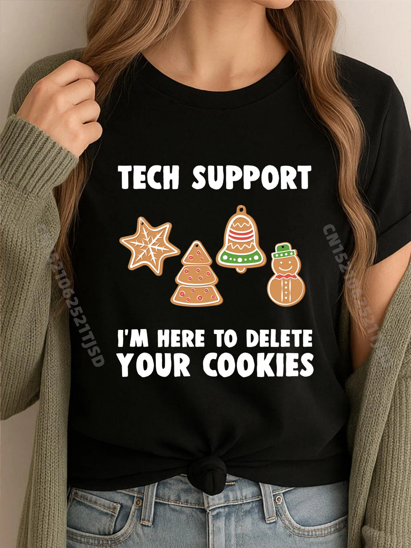 

Funny Christmas Tech Support PJ Computer Programmer Red And Black Graphic T Shirt Cotton Comfort T Shirt Woman