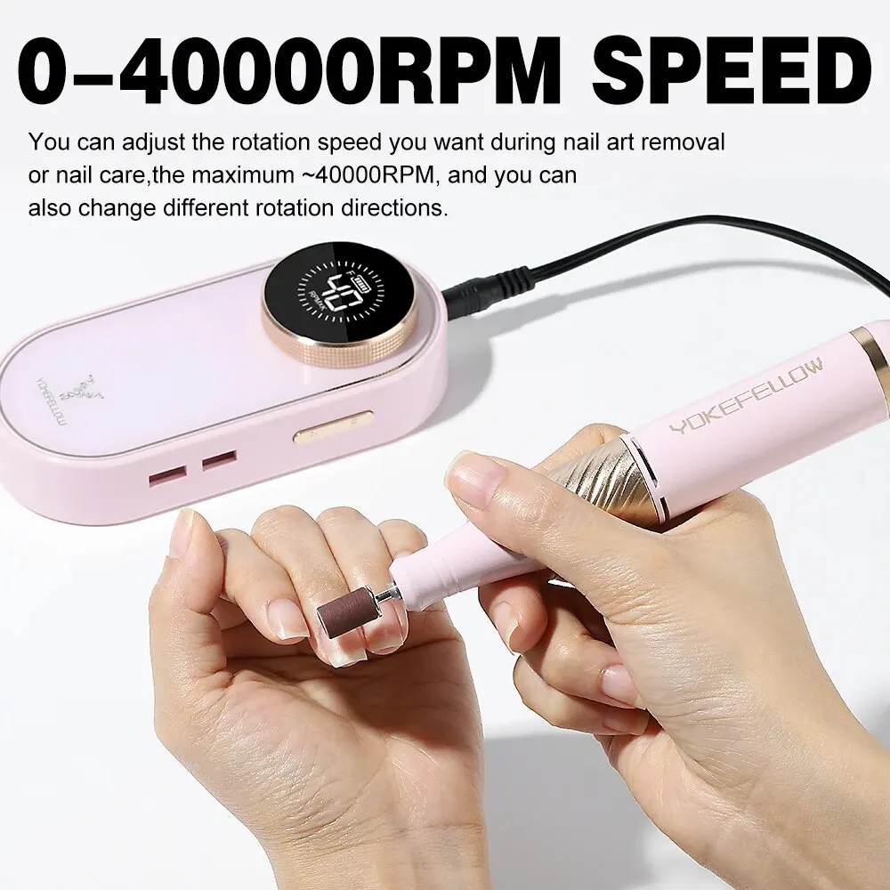 Yokefellow 40000rpm recarregável máquina de broca do prego com display hd atualização arquivo de unhas elétrico com cortador ferramentas do salão de arte do prego