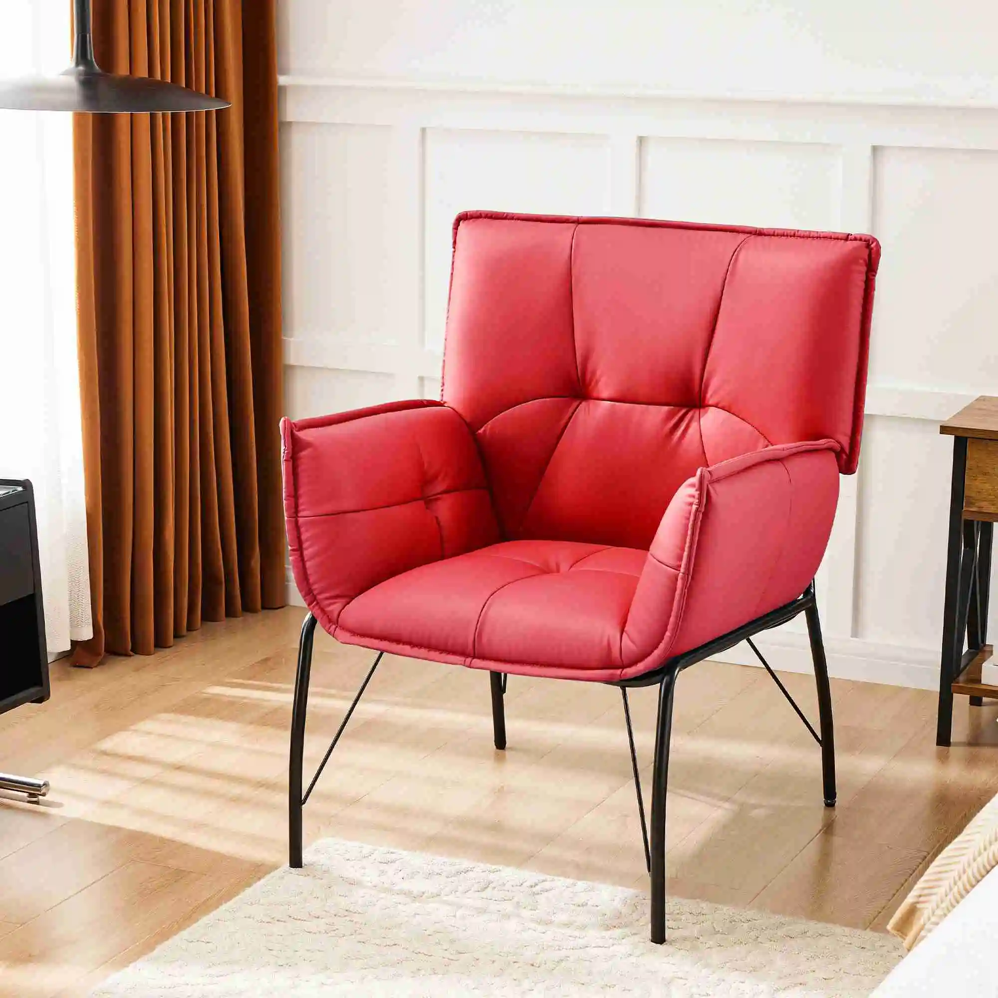 

Акцентное кресло для чтения Акцентное кресло с металлическими ножками Современный диван для отдыха для гостиной Спальня Общежитие Красный Оранжевый