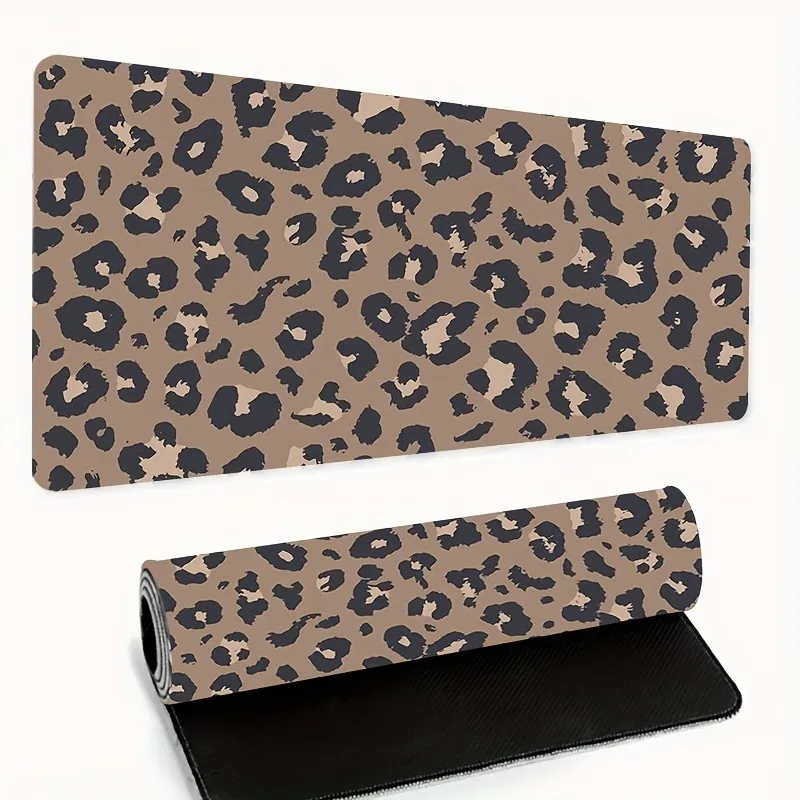 1pc Extra-Large Leopard Print Gaming Mouse Pad Multi-Size Non-Slip Stitched Edge Computer Keyboard Desk Mat For Office Home