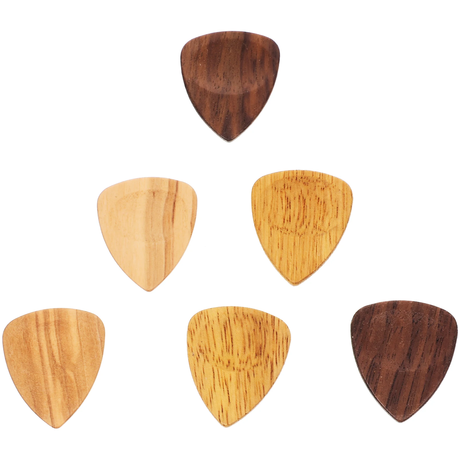

6pcs Wood Guitar Picks Durable Wear Resistant Acoustic Electric Bass Ukulele Thin Medium Accessories Random Color