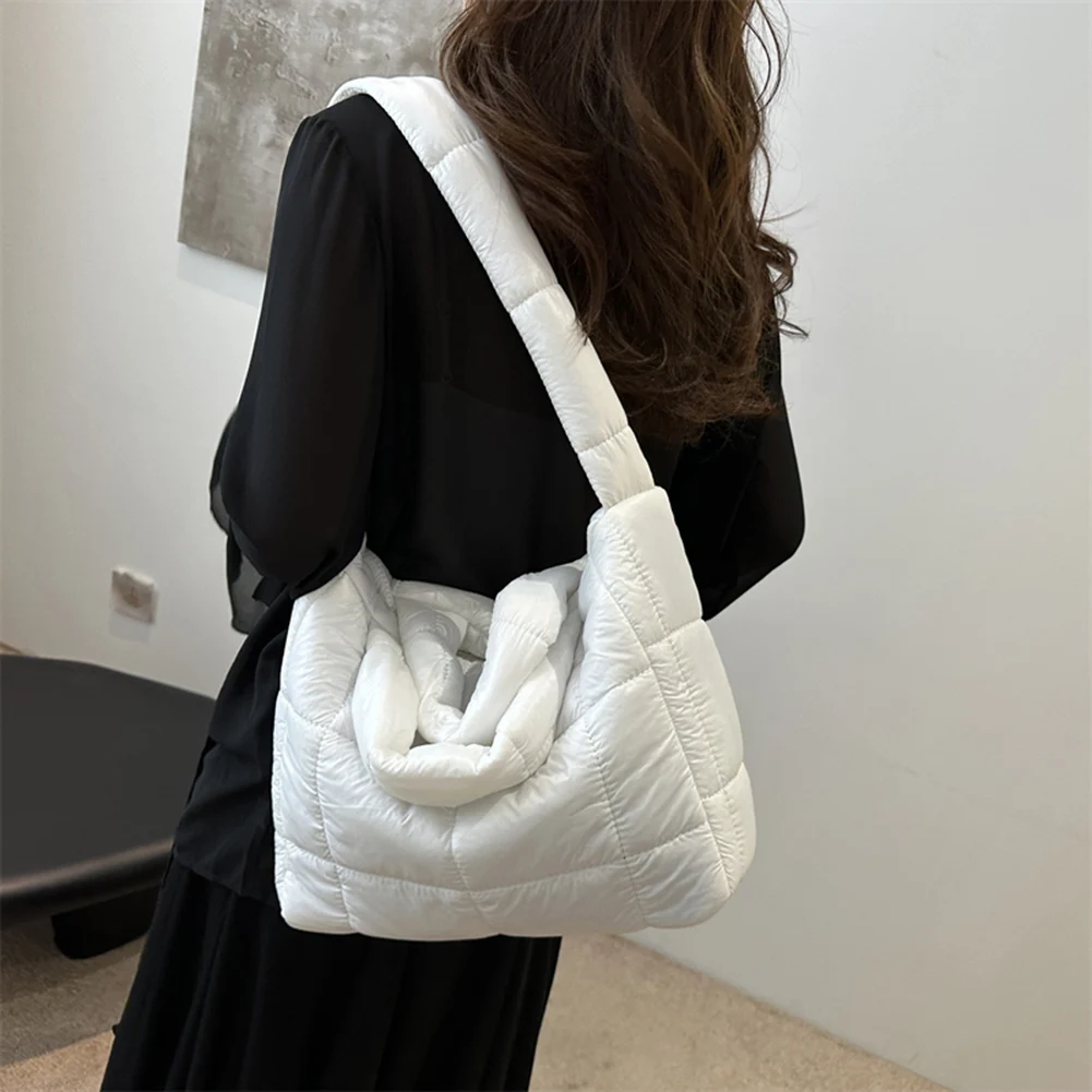 Women Quilted Shoulder Bag Large Capacity Puffer Tote Handbag Solid Color Quilted Top Handle Bag Ladies Commute Bag