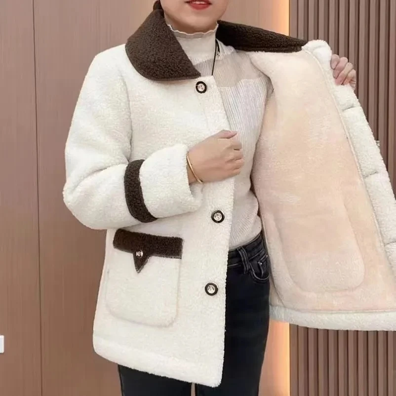 Winter Jacket 2024 New Women's Imitation Lamb Wool Coat Loose plush Warm Granular Fleece Cotton Padded Coats Parkas Female Tops