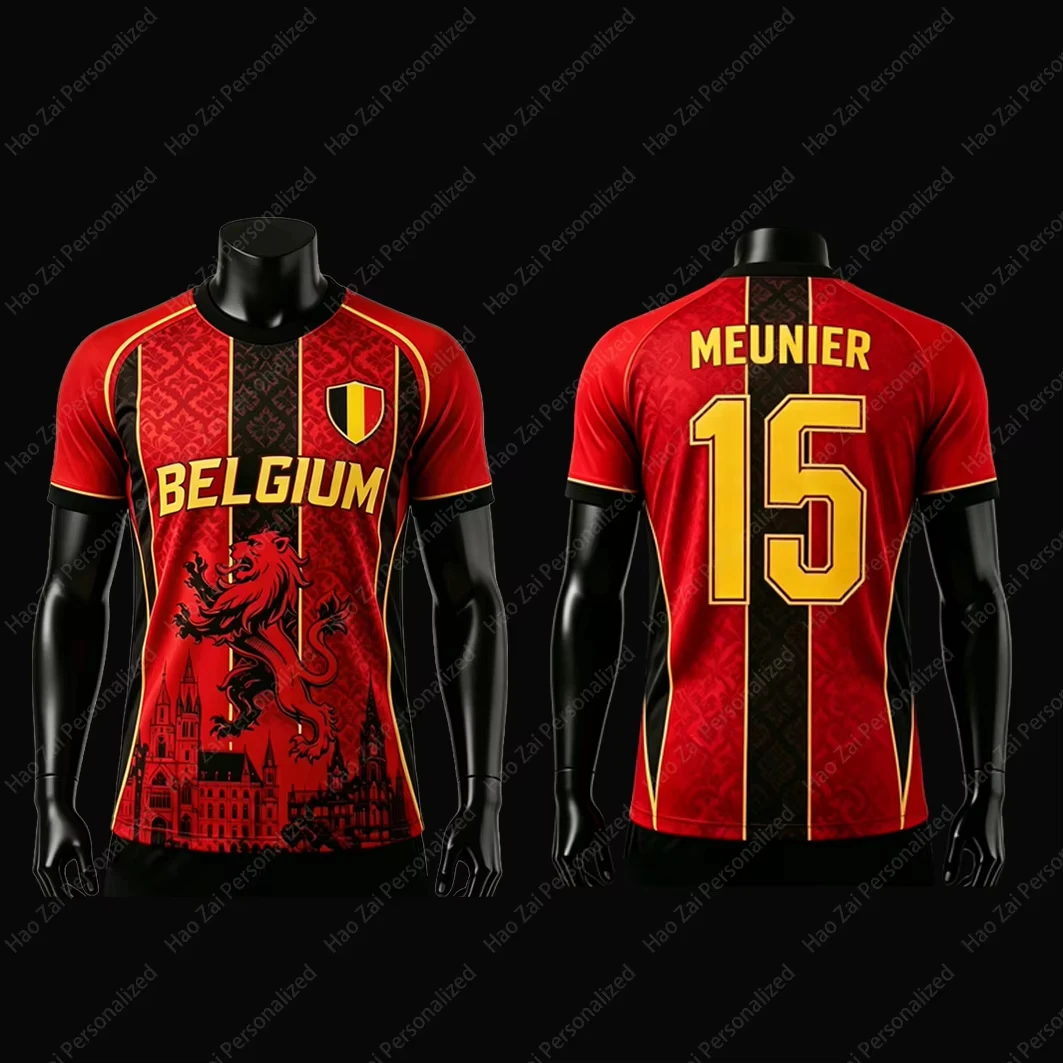 Belgische Fußball-Nationalmannschaft 2026 Fan-Trikot Kinder-T-Shirt Schnelltrocknend Atmungsaktiv Unisex-Trikot – Detail 9