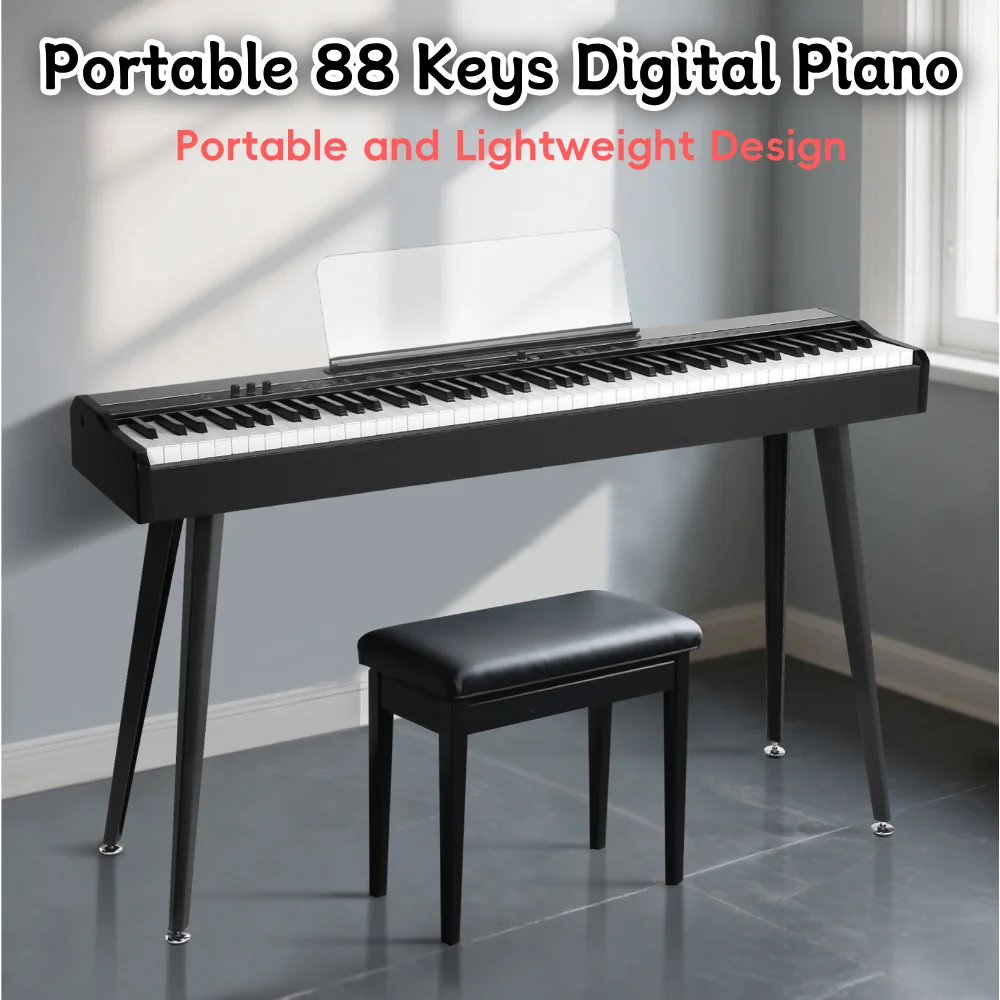 Teclado de Piano portátil de 88 teclas, teclas ponderadas, teclado de música Digital con fuente de alimentación, soporte para Piano, taburete y micrófono, juego de Piano