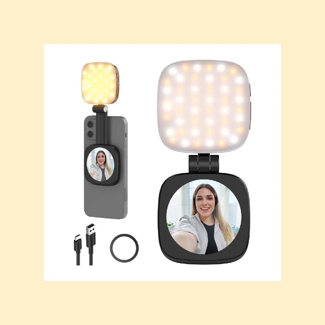 NEEWER MagSafe - Anillo de Luz LED Magnético Plegable con Espejo para Maquillaje, Videoconferencias y Fotografía con iPhone