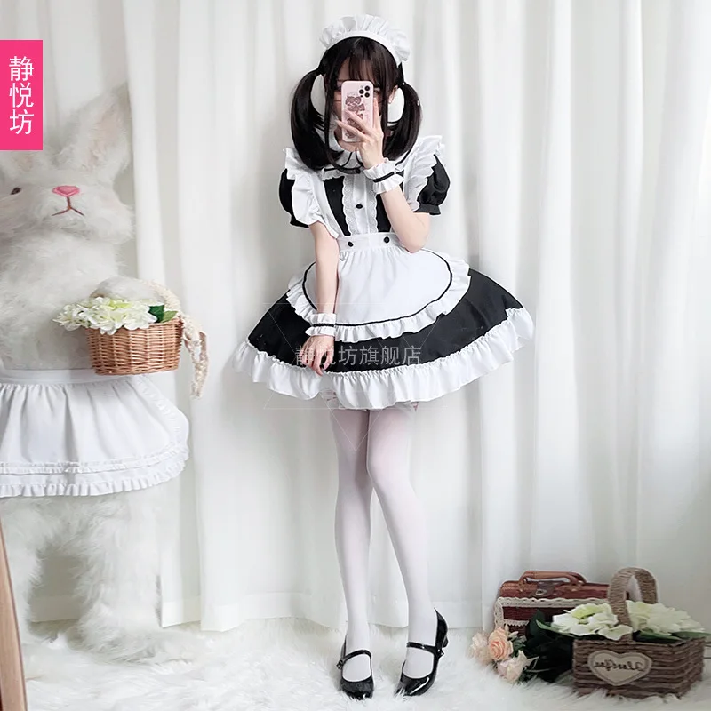 المرأة القطة أبيض وأسود خادمة الزي انمي ياباني تأثيري لولي كوس خادمة موحدة القهوة خادمة فستان الأميرة