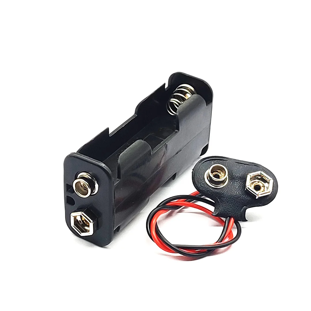 Hochwertiger AA-Batteriehalter 6 V für 4 x AA-Batterien, schwarzes Kunststoff-Aufbewahrungsbox-Gehäuse, zwei Schichten mit 9-V-Anschluss  44