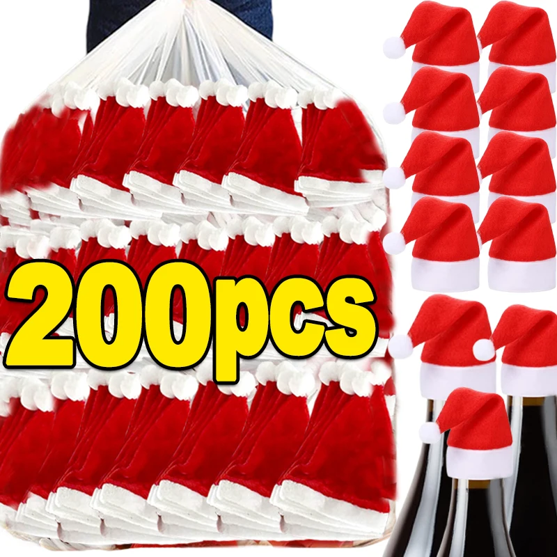 Velvet Mini Santa Hats Wine Bottle Covers Christmas Tableware Holder Lollipop Caps Bottles Bags Xmas Home Party Decor Wholesale