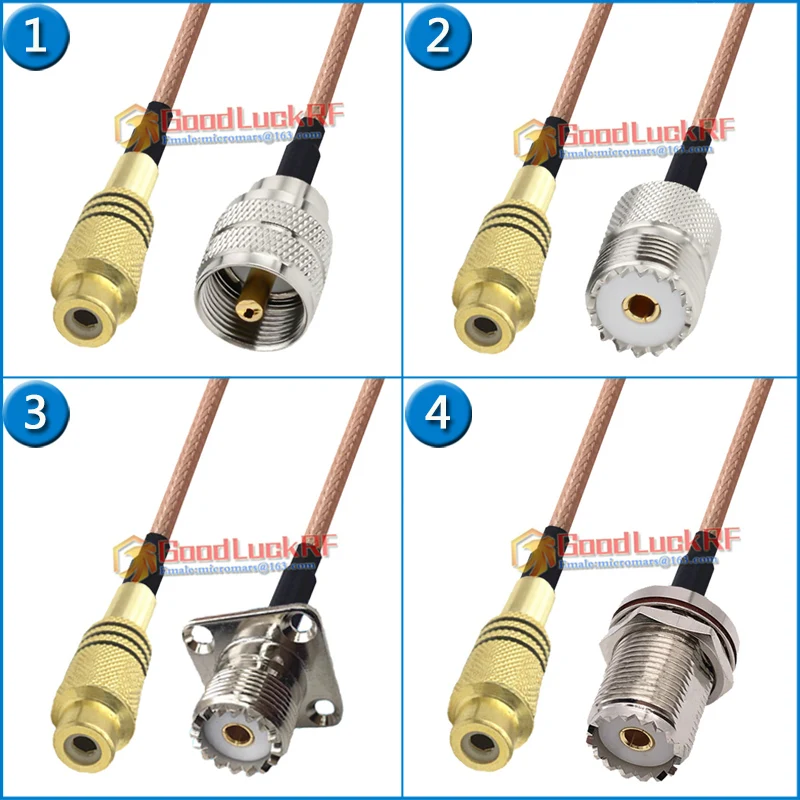 RCA Female to PL259 SO239 SL16 M UHF Male Female Washer Nut Flange Pigtail Jumper RG316 Extend Cable Surveillance recorder Video