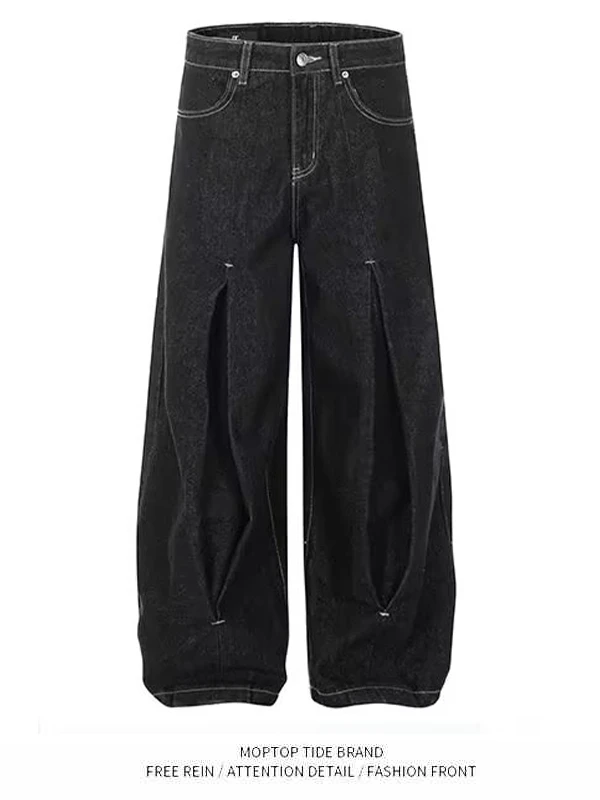 American Retro Sle Men's Jeans Bla Scimitar Wide Leg Casual Trousers Original Cotton Youth Faion Straight Tube Fit