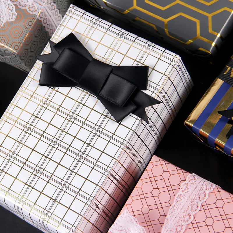 gold Advanced grid wrapping paper - 43cm x 3m, modern minimalist design, elegant and sophisticated wrapping paper, durable paper view 3