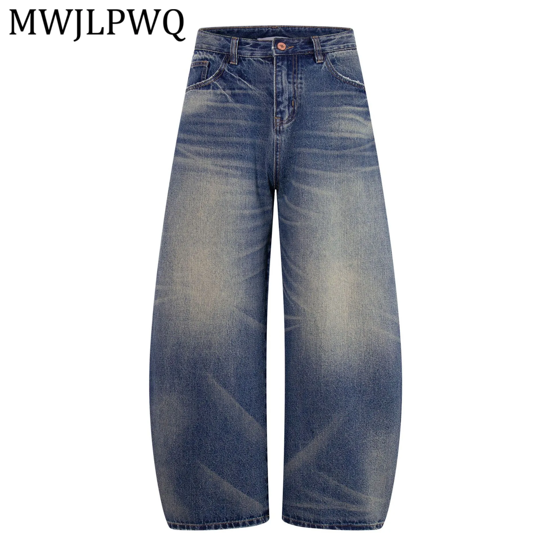

MWJLPWQ American Street Style Washed Embroidered Jeans For Men Multi Pocket Denim Wide Leg Trousers 2026 Spring Autumn New 14673