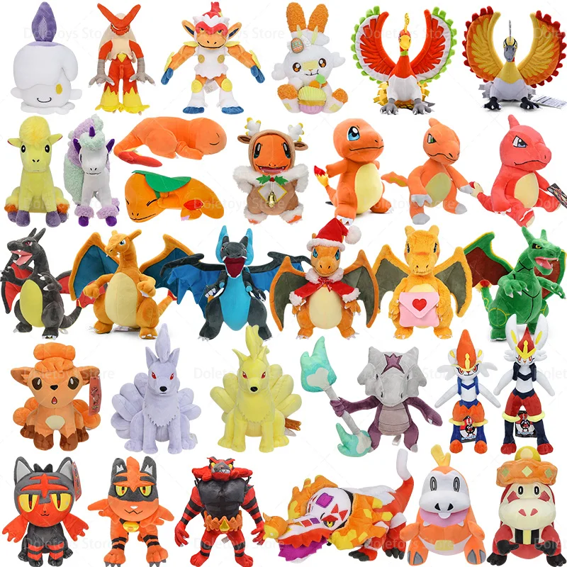 34 Styles Fire Attribute Pokemon Plush Charizard Ho-Oh Litwick Charmander Alolan Marowak Soft Stuffed Peluche Kids Xmas Gift